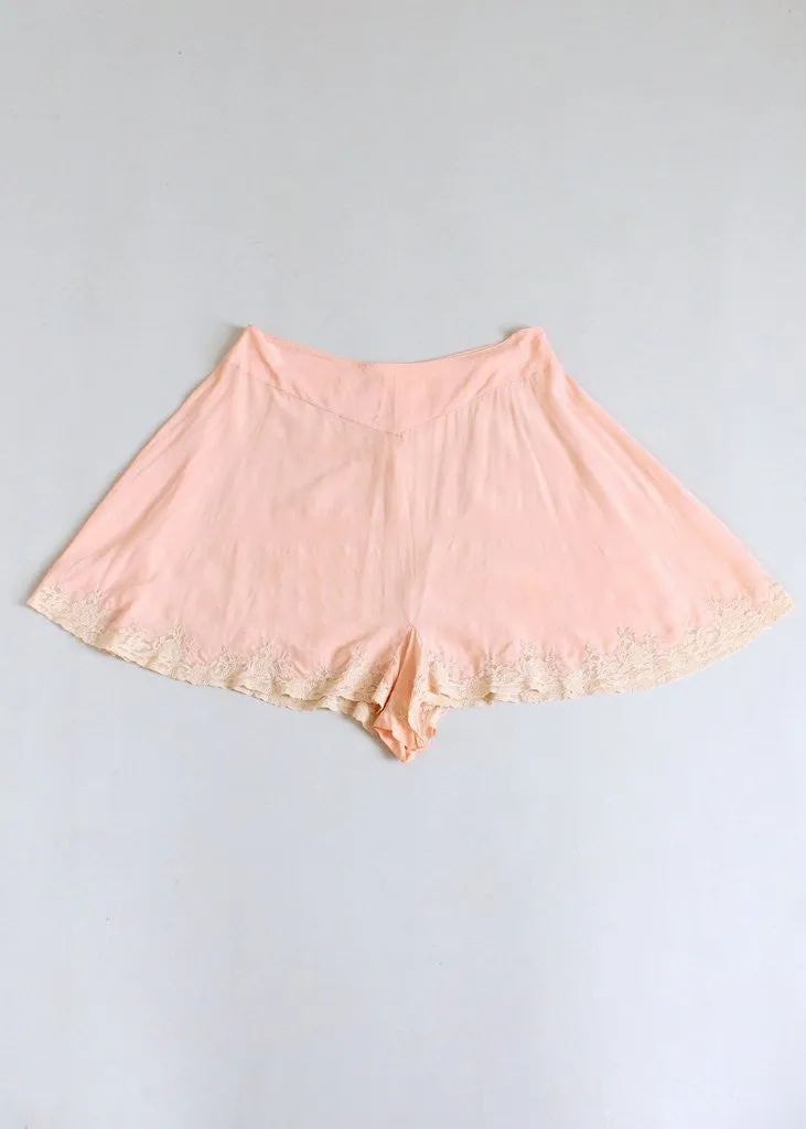 Vintage 1930s Peach Silk and Lace Button Back Tap Pants