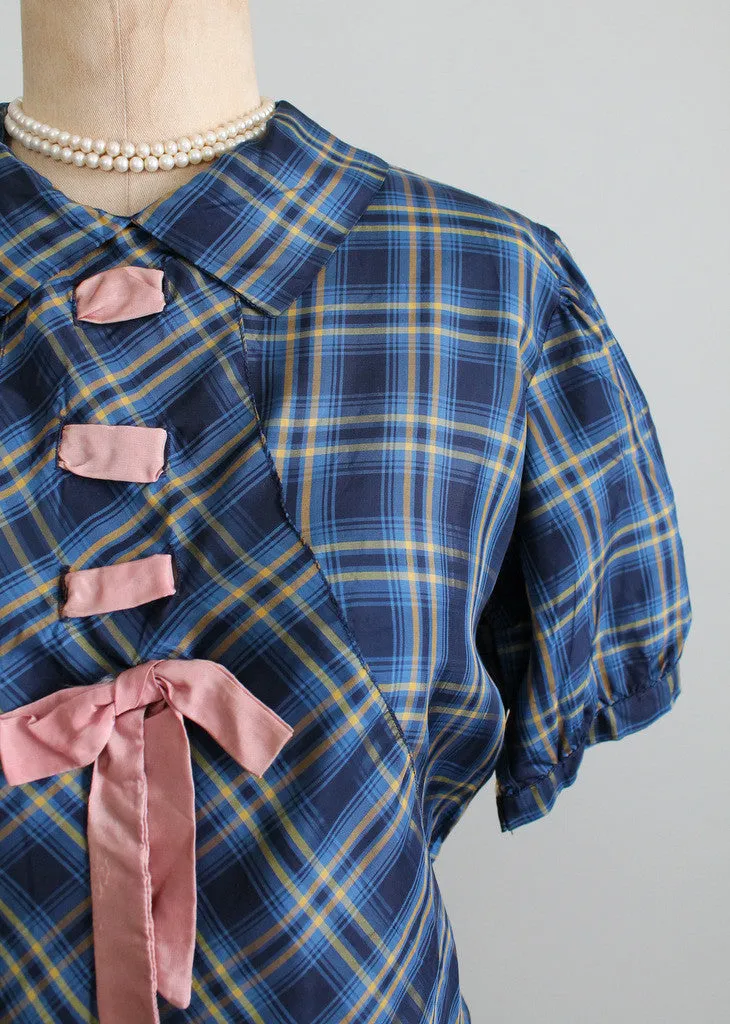 Vintage 1930s Plaid Silk Blouse with an NRA Label