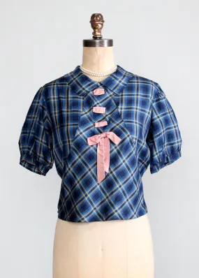 Vintage 1930s Plaid Silk Blouse with an NRA Label