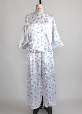 Vintage 1940s Asian Floral Silk Pajamas