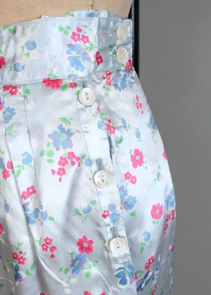 Vintage 1940s Asian Floral Silk Pajamas