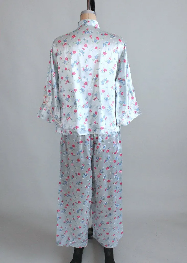 Vintage 1940s Asian Floral Silk Pajamas