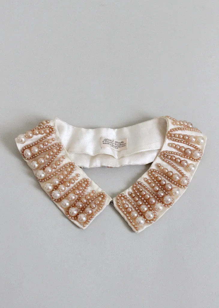 Vintage 1960s Zig Zag Pearl Beaded Sweater Collar