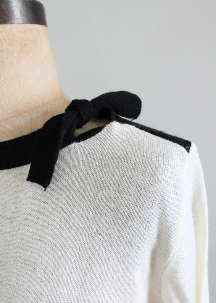 Vintage 1970s Black and White Boatneck Sweater