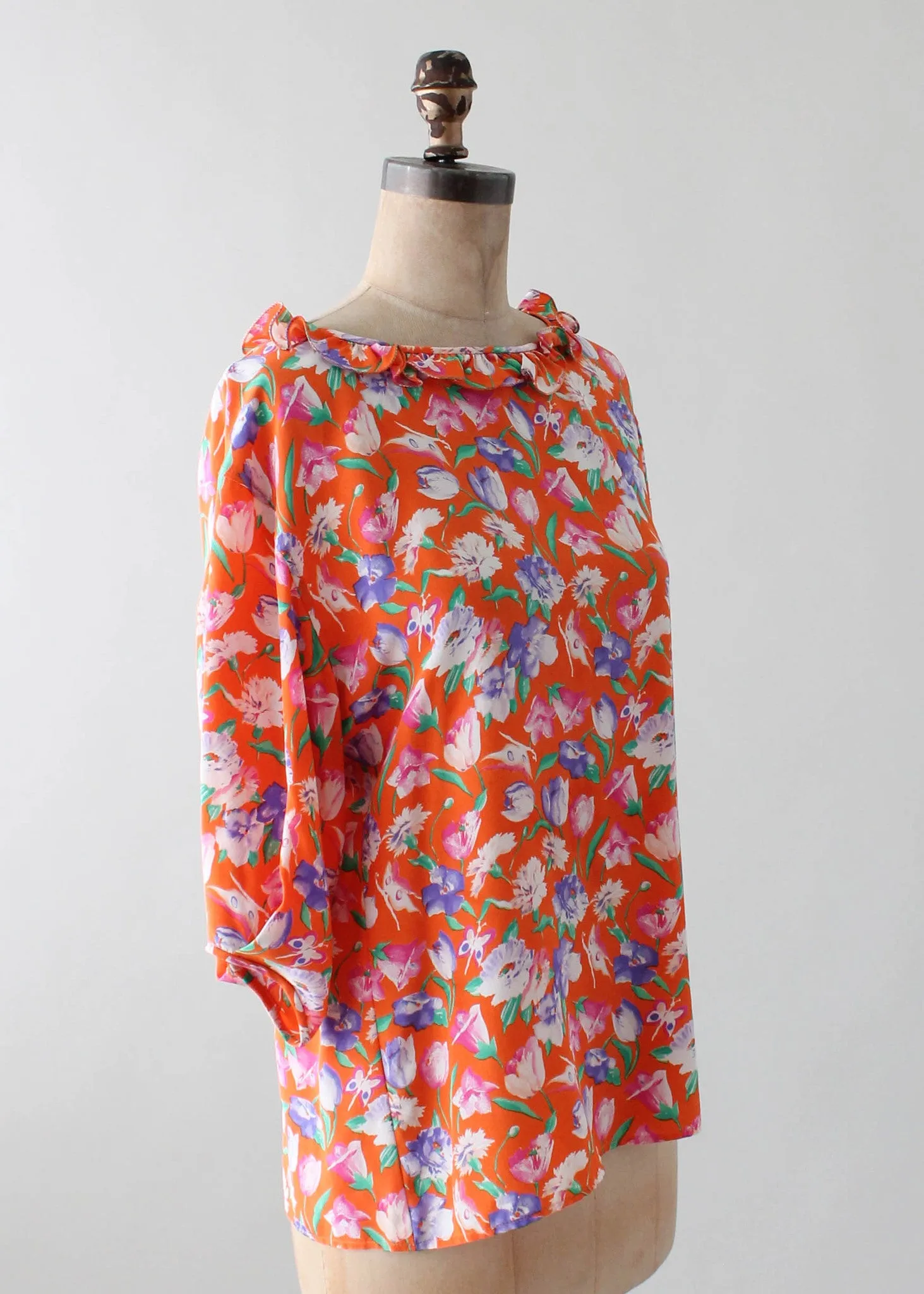 Vintage 1980s Ungaro Floral Silk Blouse NOS