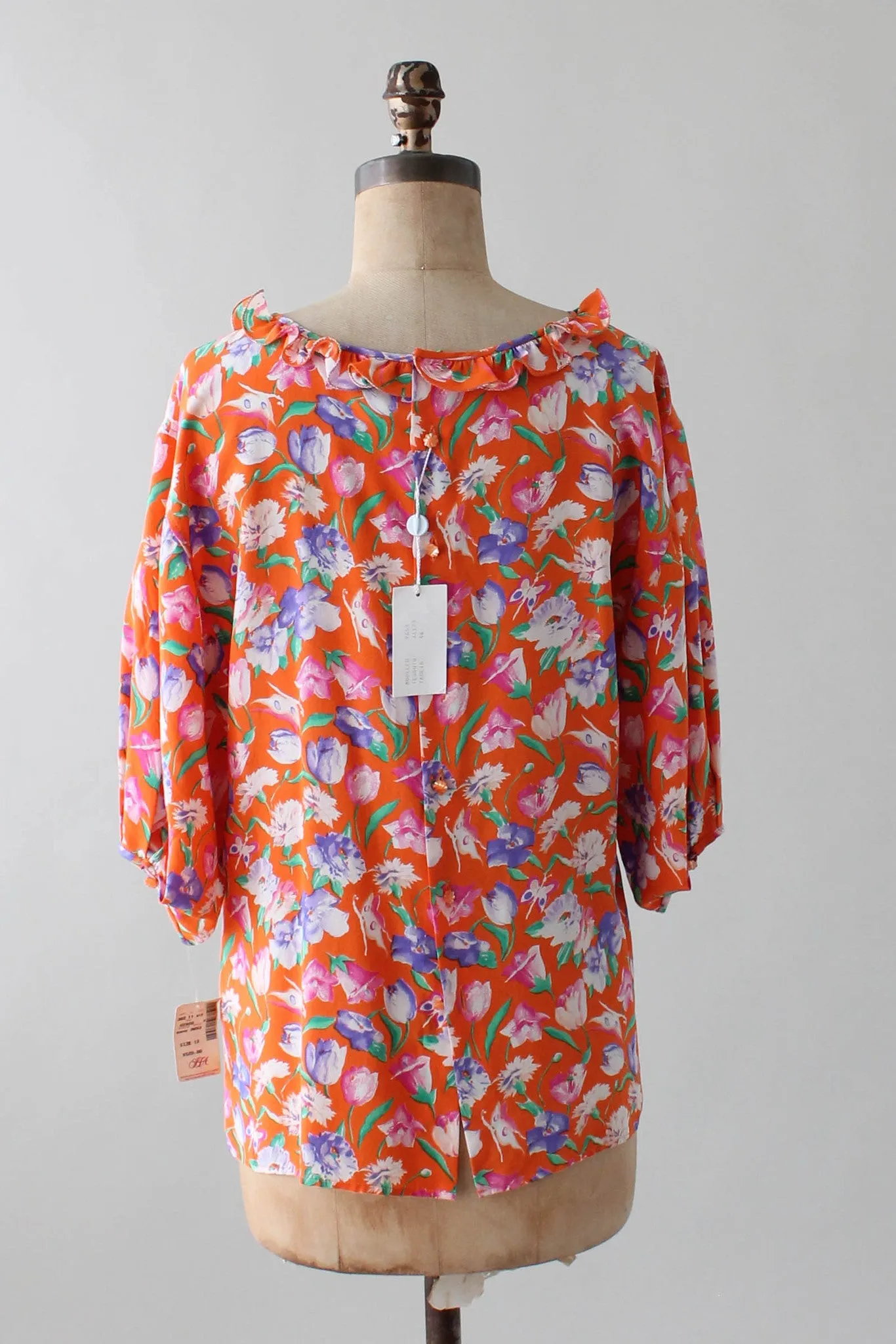 Vintage 1980s Ungaro Floral Silk Blouse NOS