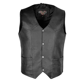 VL921S Vance Leather Basic Leather Men's Plain Side Vest with Single Seam Back