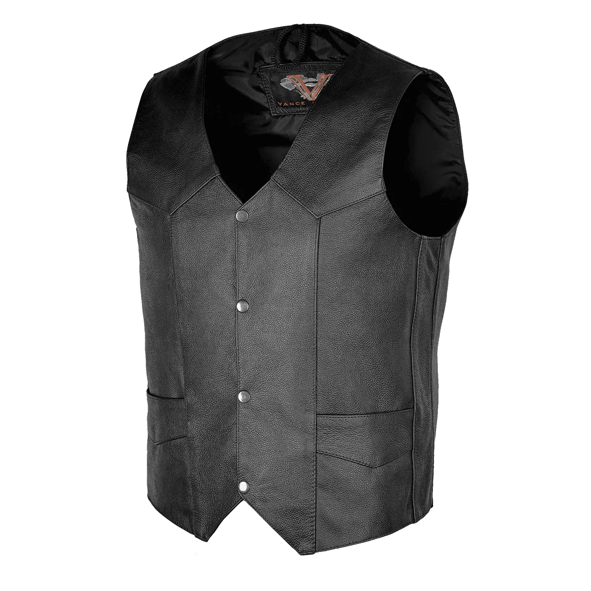 VL921S Vance Leather Basic Leather Men's Plain Side Vest with Single Seam Back