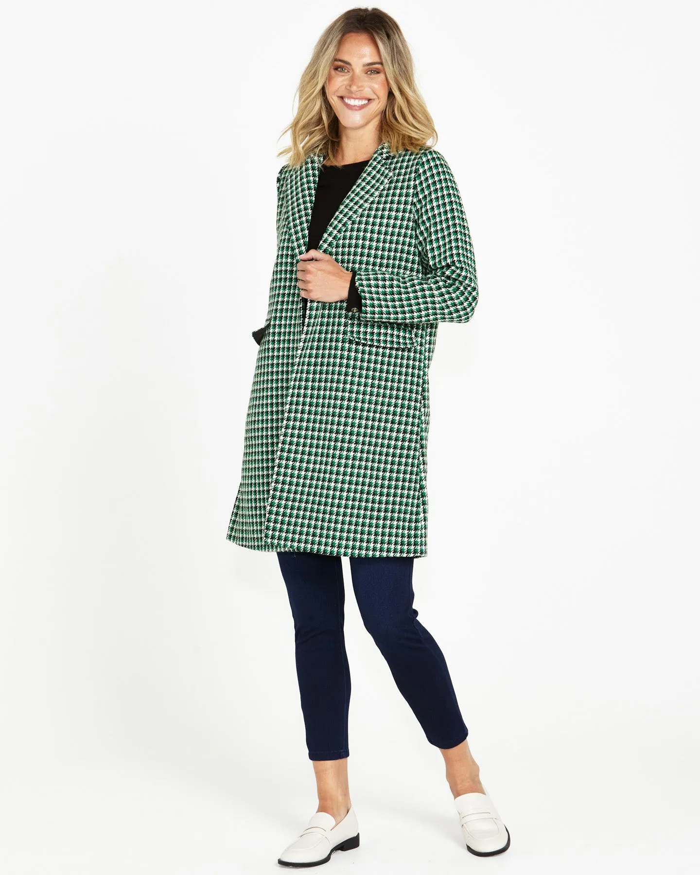 WANDA COAT - GREEN HOUNDSTOOTH