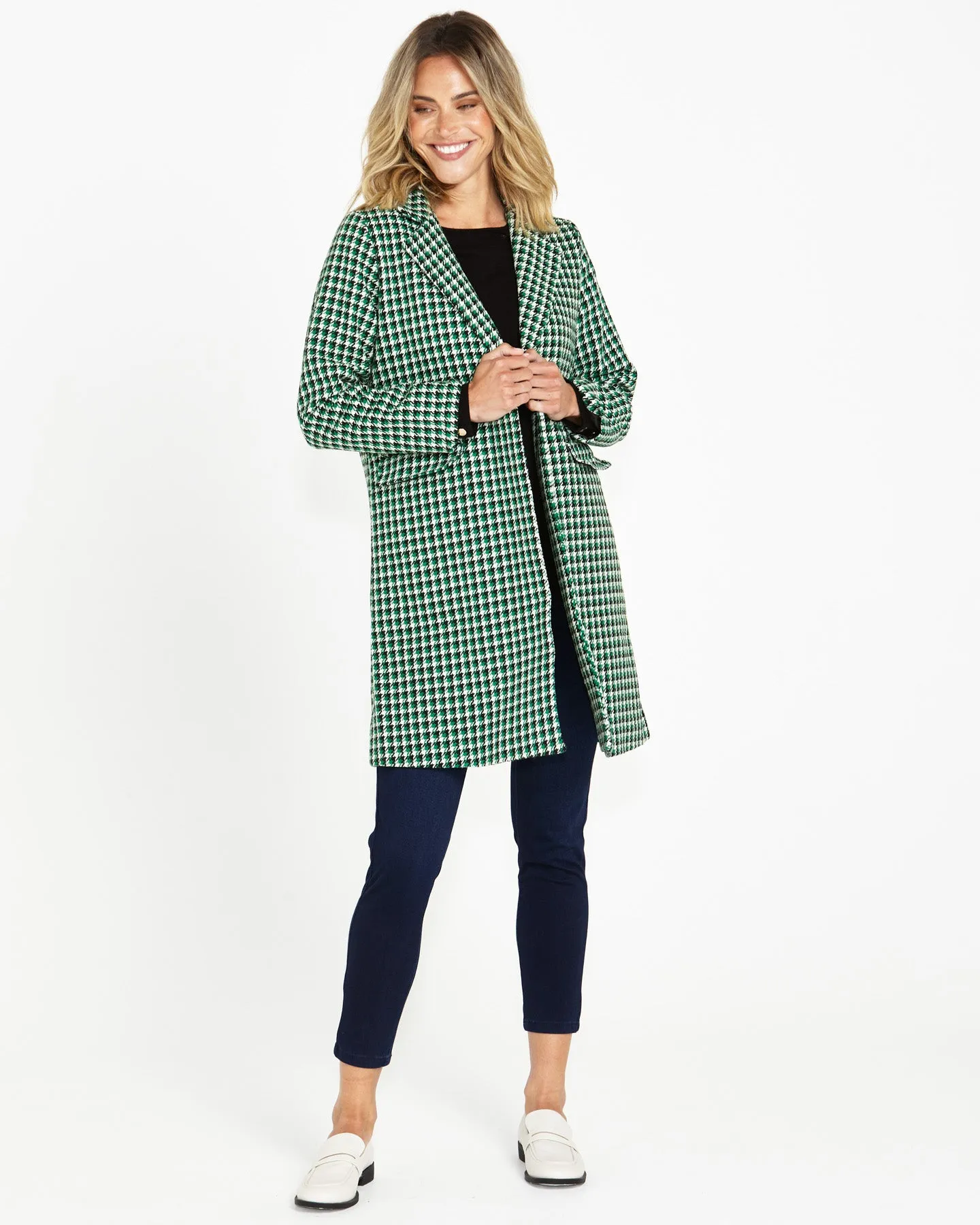 WANDA COAT - GREEN HOUNDSTOOTH