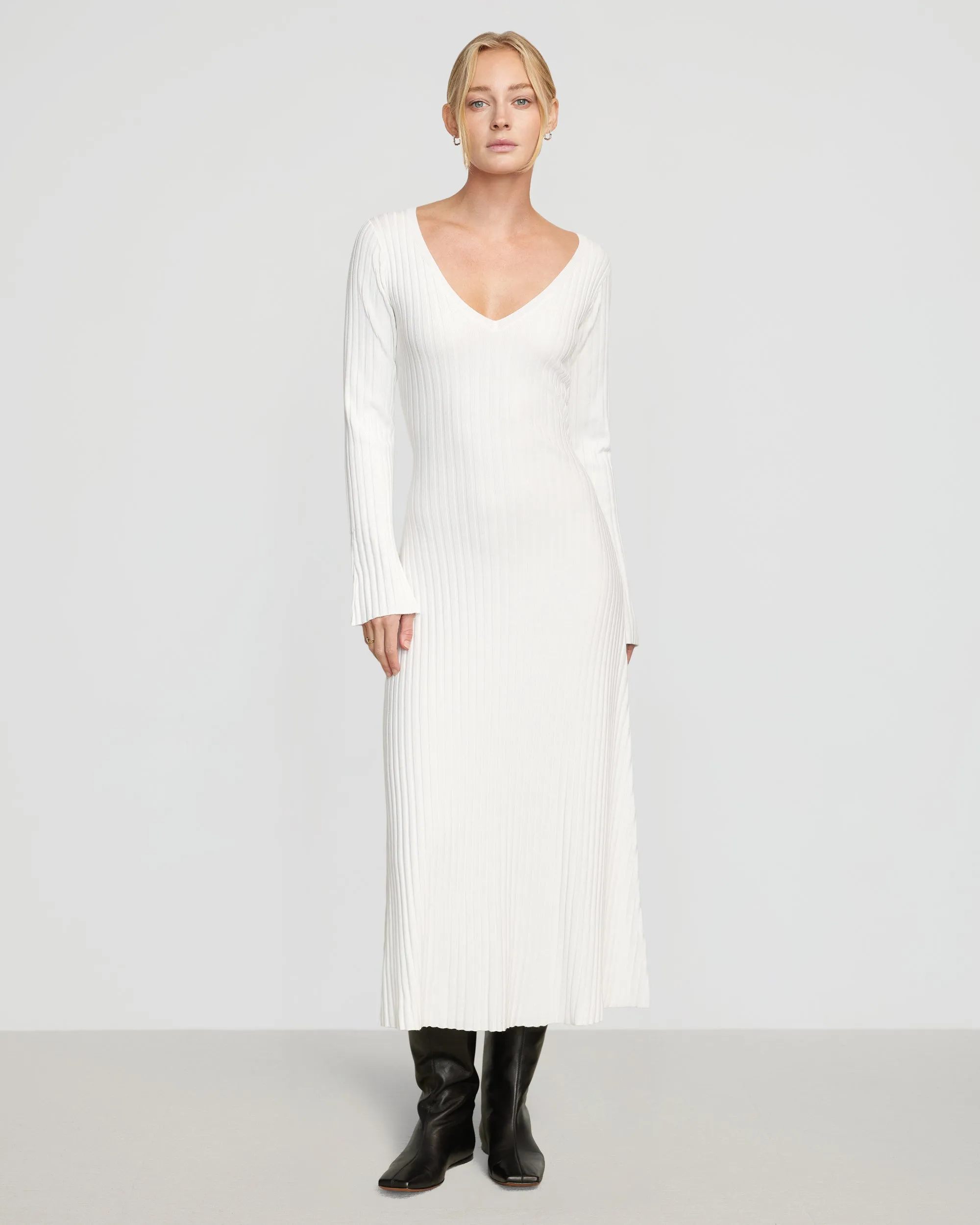 Wesley Ribbed V-Neck Sweater Dress