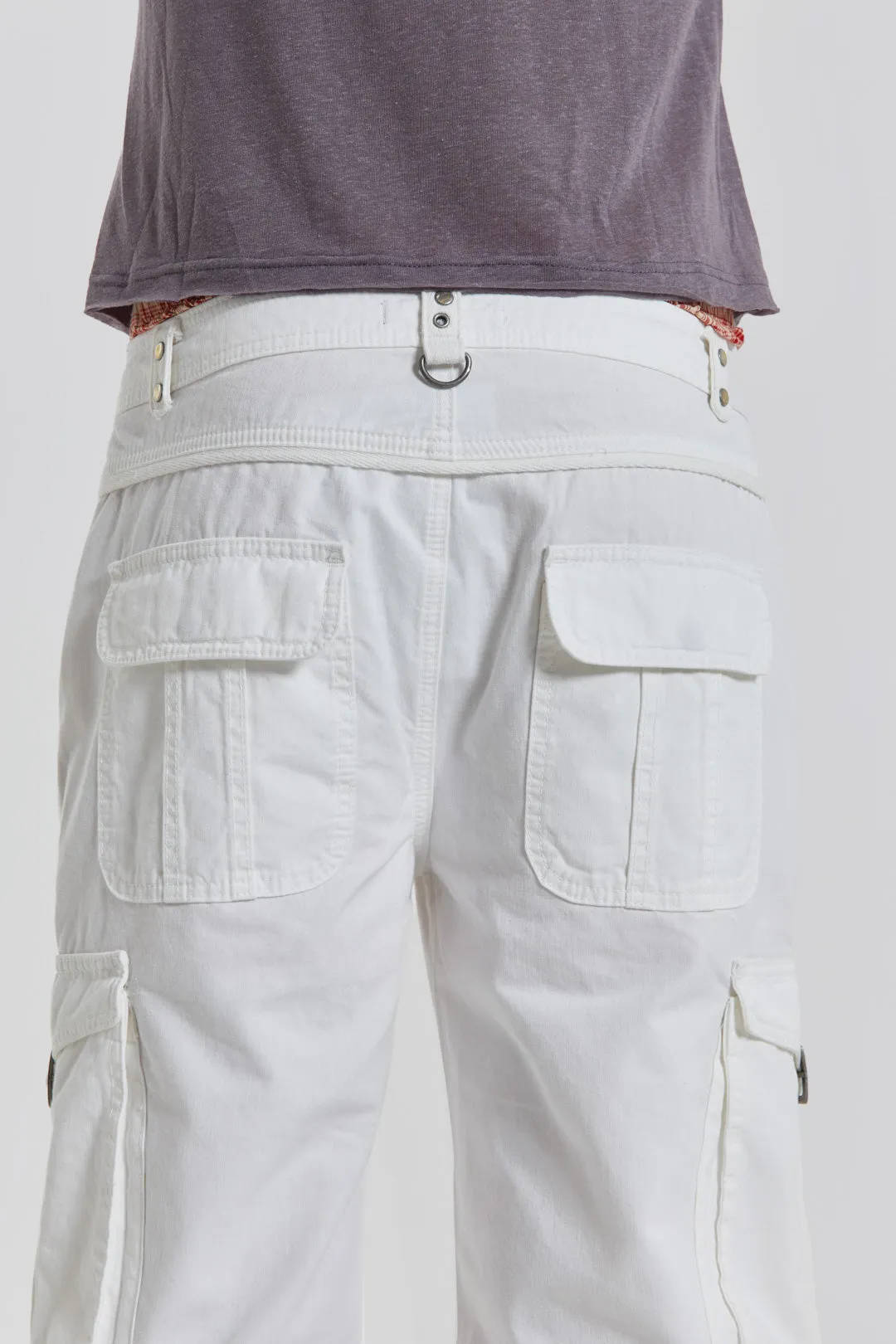 White Straight Leg Cargo Trousers