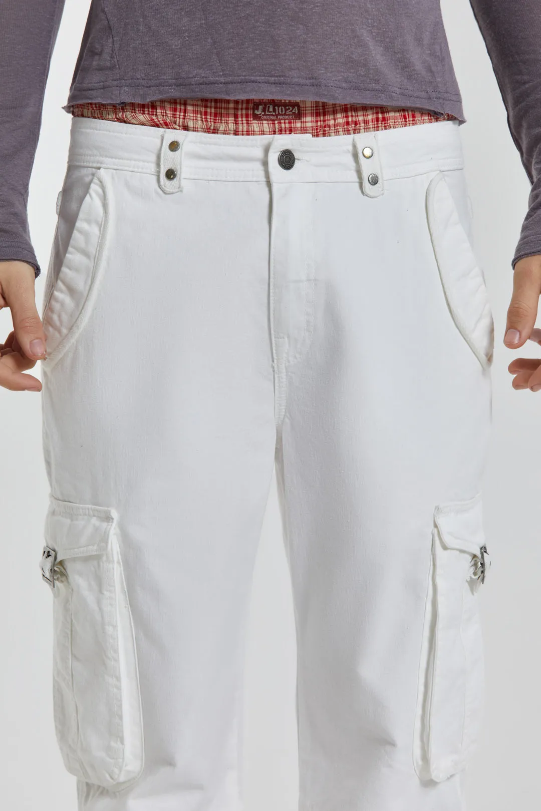 White Straight Leg Cargo Trousers