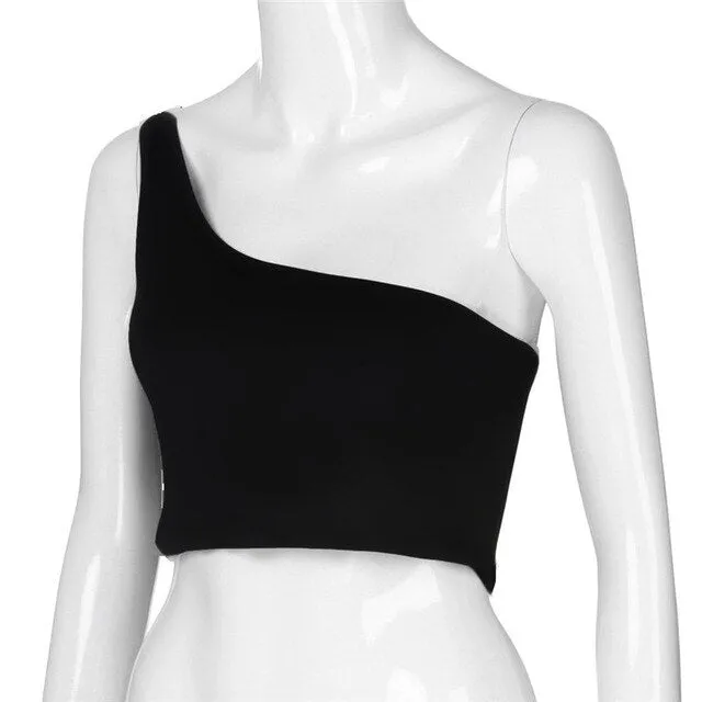 Women Single Shoulder Crop Top