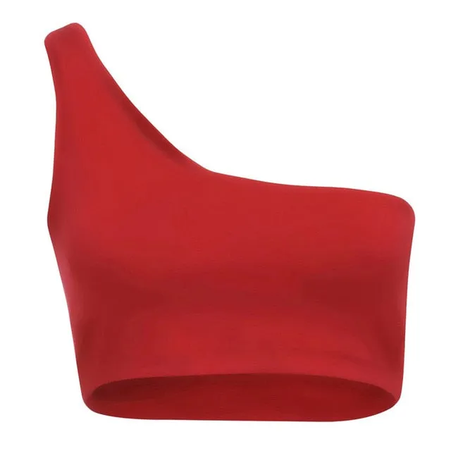 Women Single Shoulder Crop Top