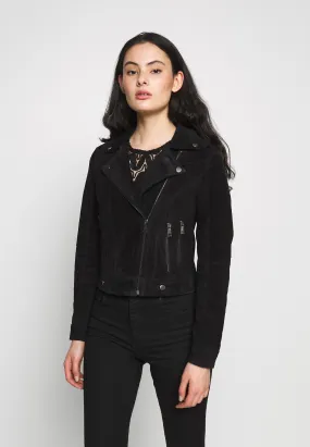 Women's Black Suede Leather Biker Jacket