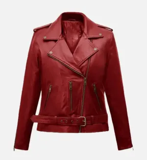 Women's Christmas Red Leather Jacket