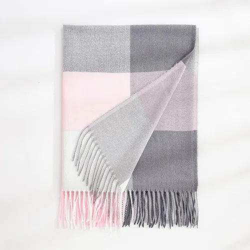 Women's Fall Winter Scarf Classic Tassel Plaid Scarf