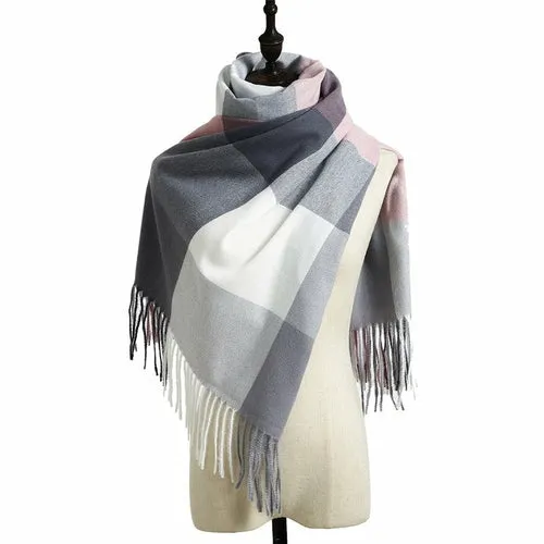 Women's Fall Winter Scarf Classic Tassel Plaid Scarf