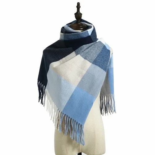 Women's Fall Winter Scarf Classic Tassel Plaid Scarf