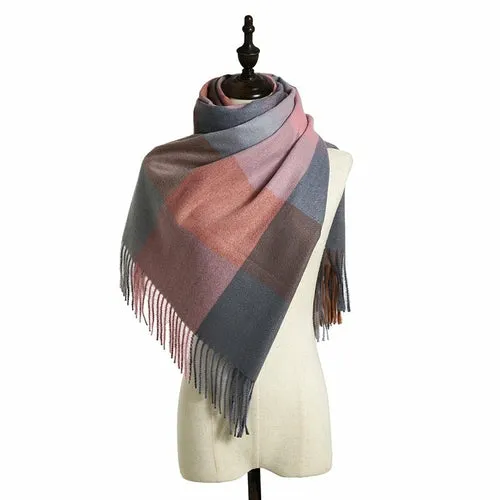 Women's Fall Winter Scarf Classic Tassel Plaid Scarf