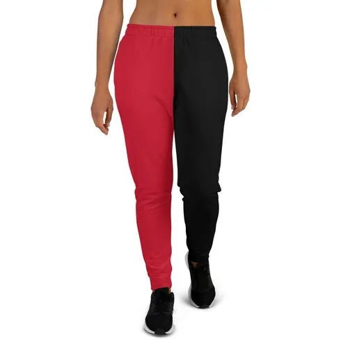 Women's Joggers, Red and Black Two-Tone Style