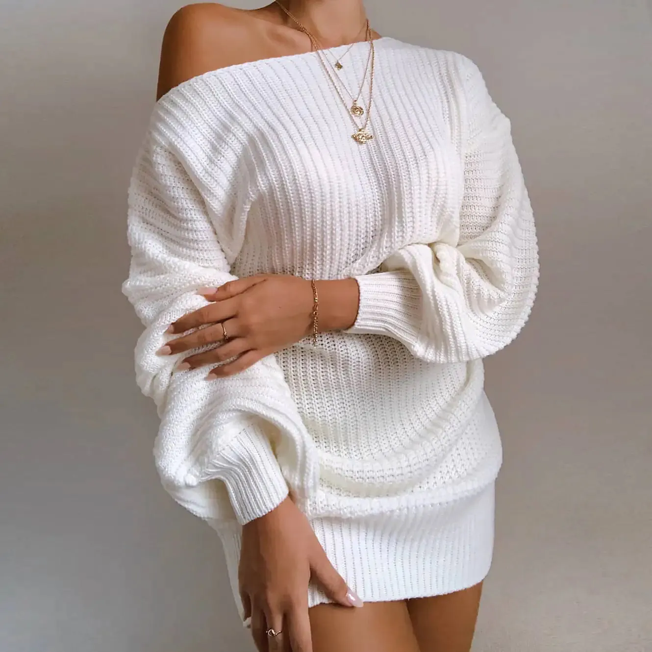 Women's Off-Shoulder Knitted Sweater Dress