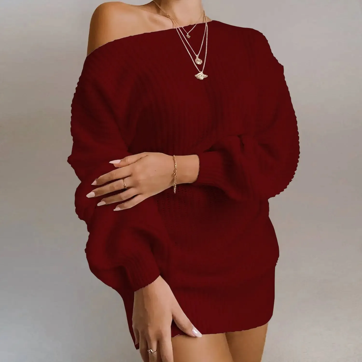 Women's Off-Shoulder Knitted Sweater Dress