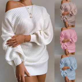 Women's Off-Shoulder Knitted Sweater Dress