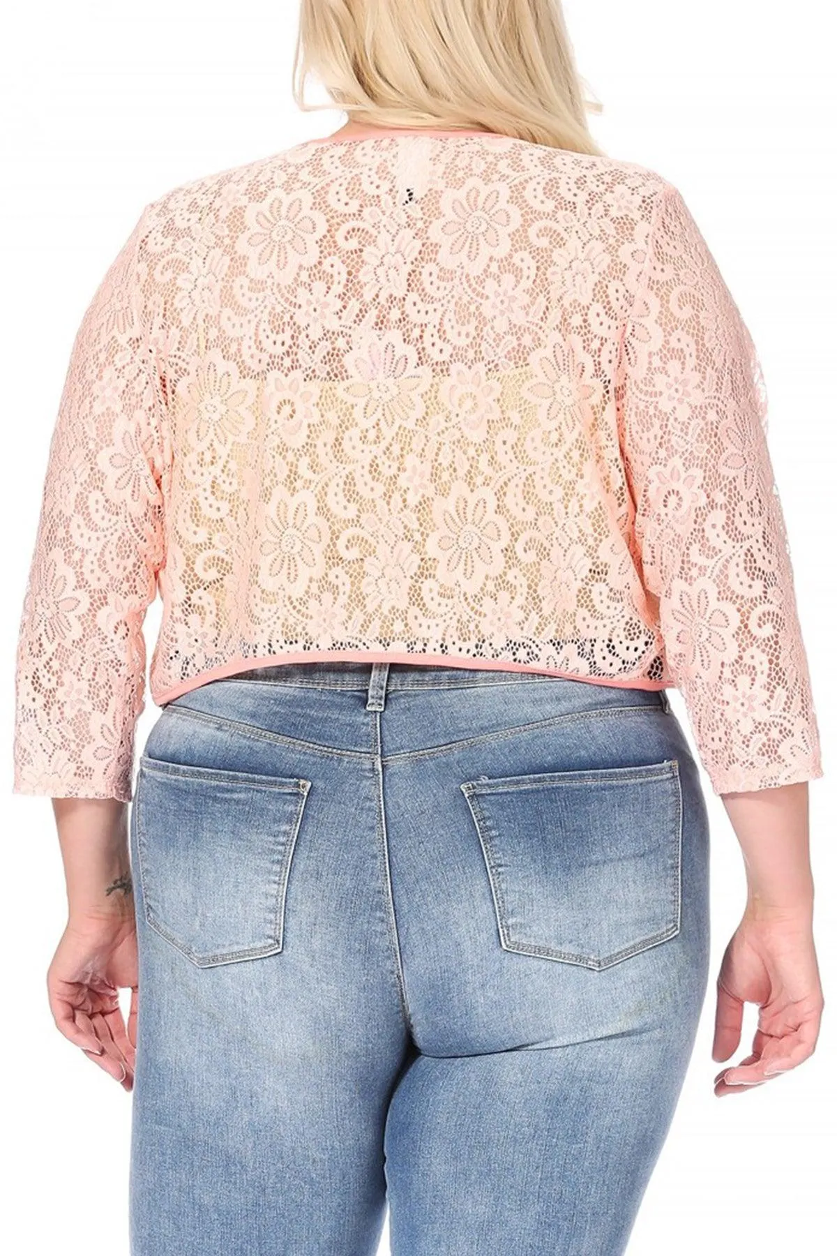 Women's Plus Size Casual Lace Bolero Crochet Cardigan 3/4 Sleeve Sheer Cover Up Jacket