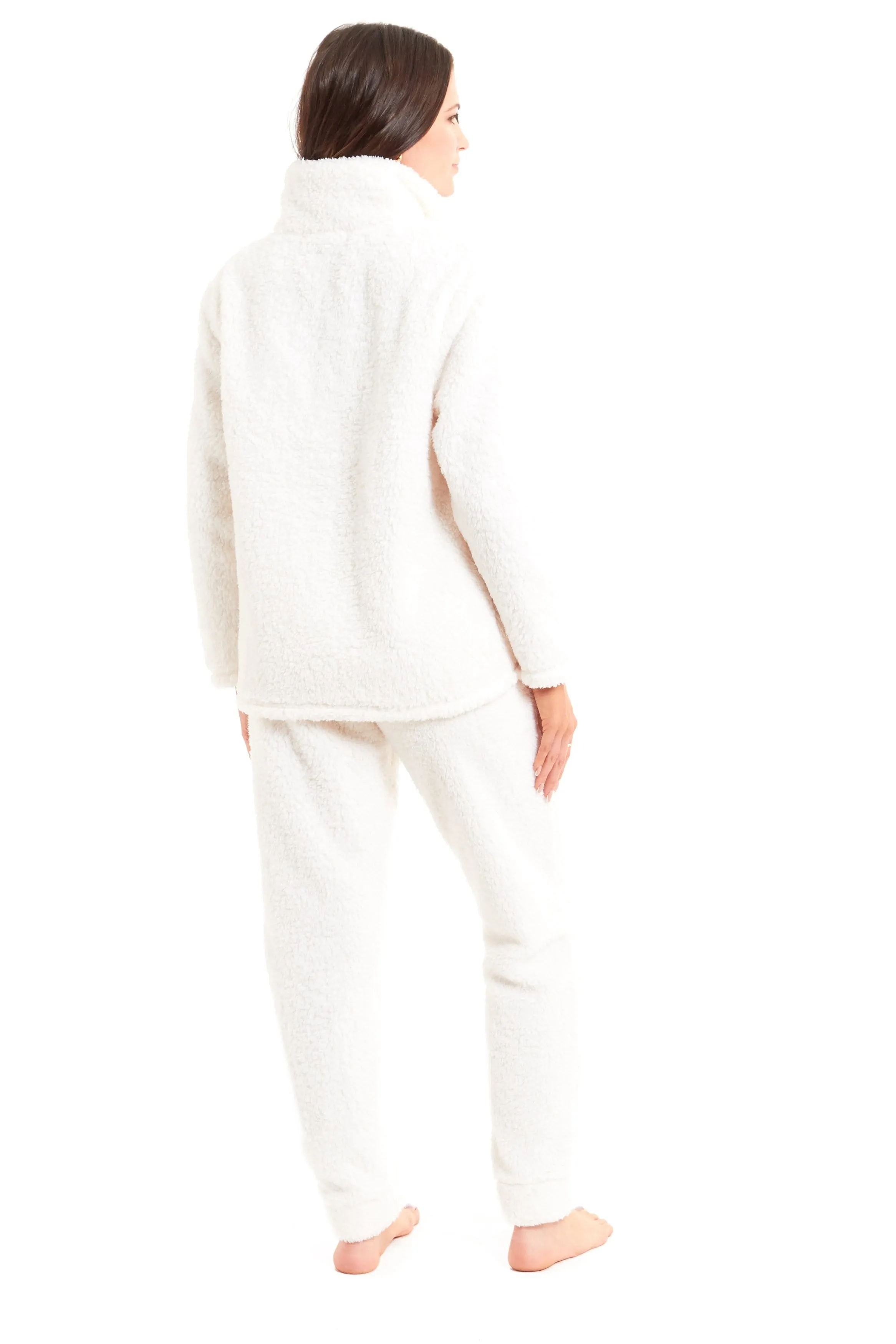 Women's Super Soft Teddy Fleece Lounge Set Cosy Fluffy Zip-Up Pyjama with Elasticated Waistband Warm Nightwear by Daisy Dreamer