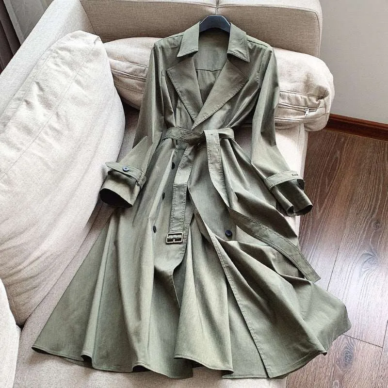 Women's Thin Stretch Linen A-Line Long Trench Coat