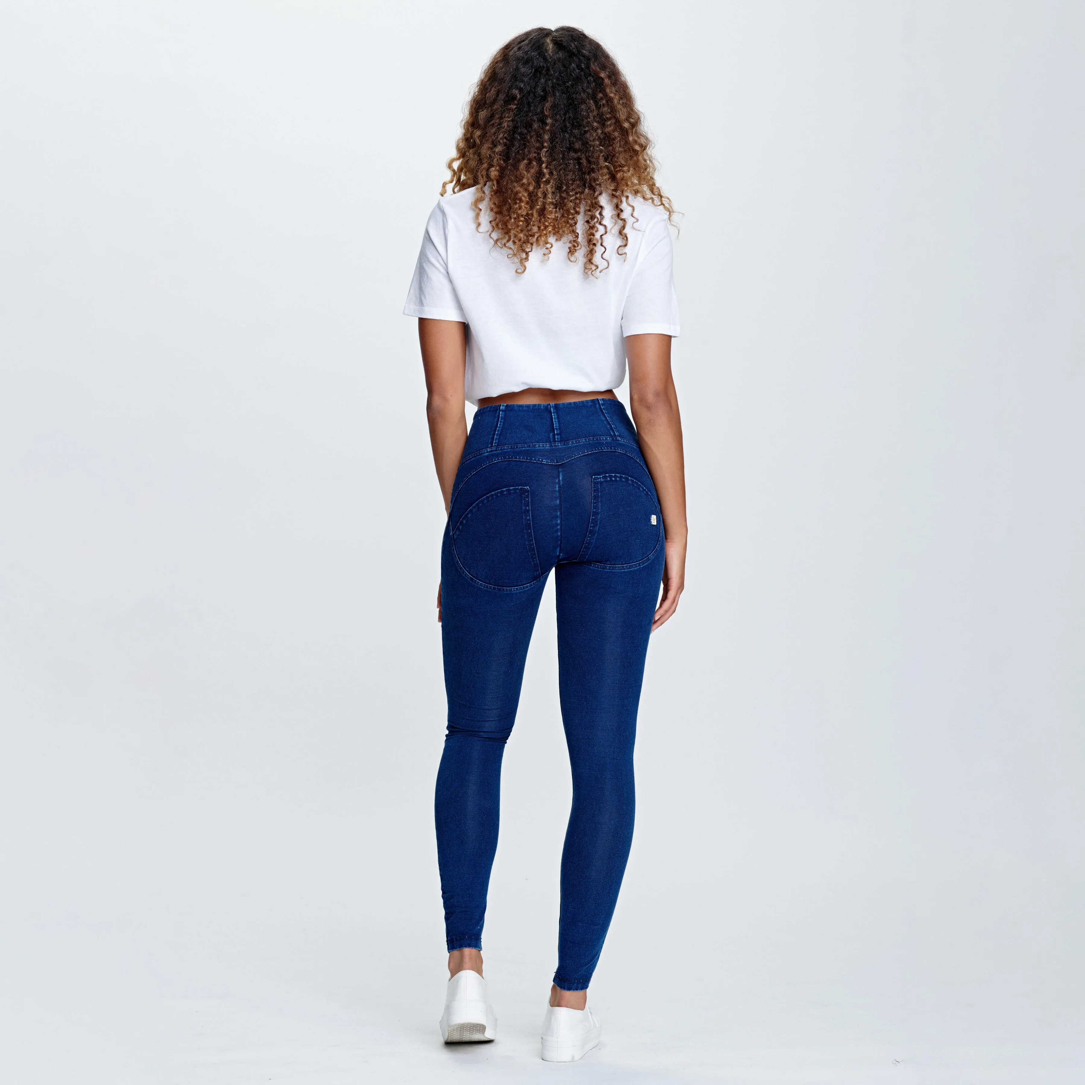 WR.UP® Distressed Denim - High Waist -  Full Length - Dark Blue   Blue Stitching