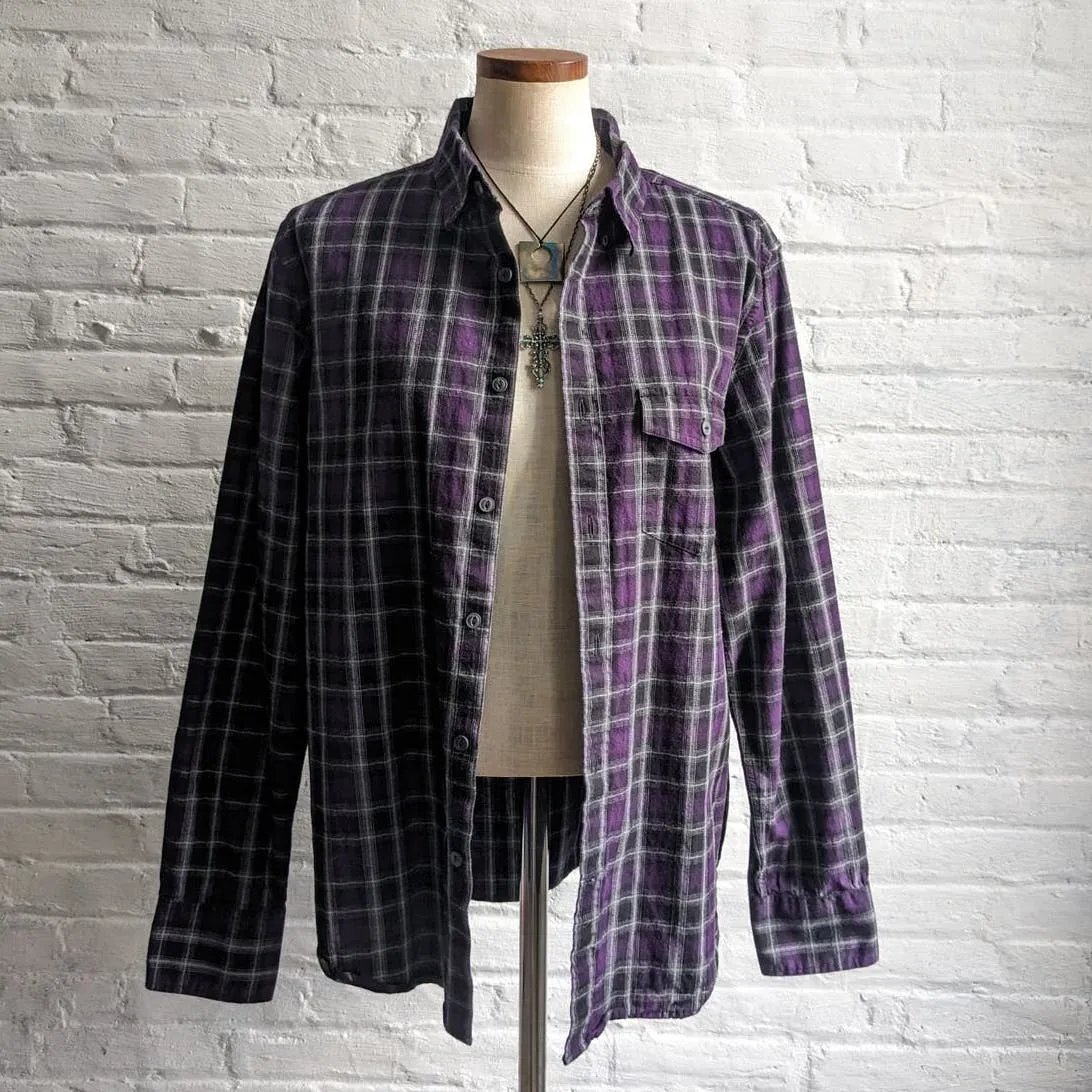 Y2K Vintage Purple Oversize Plaid Flannel Dark Academia Grunge Earthtone Top