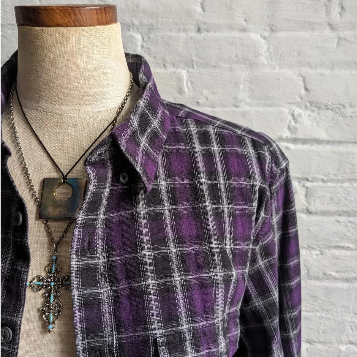 Y2K Vintage Purple Oversize Plaid Flannel Dark Academia Grunge Earthtone Top