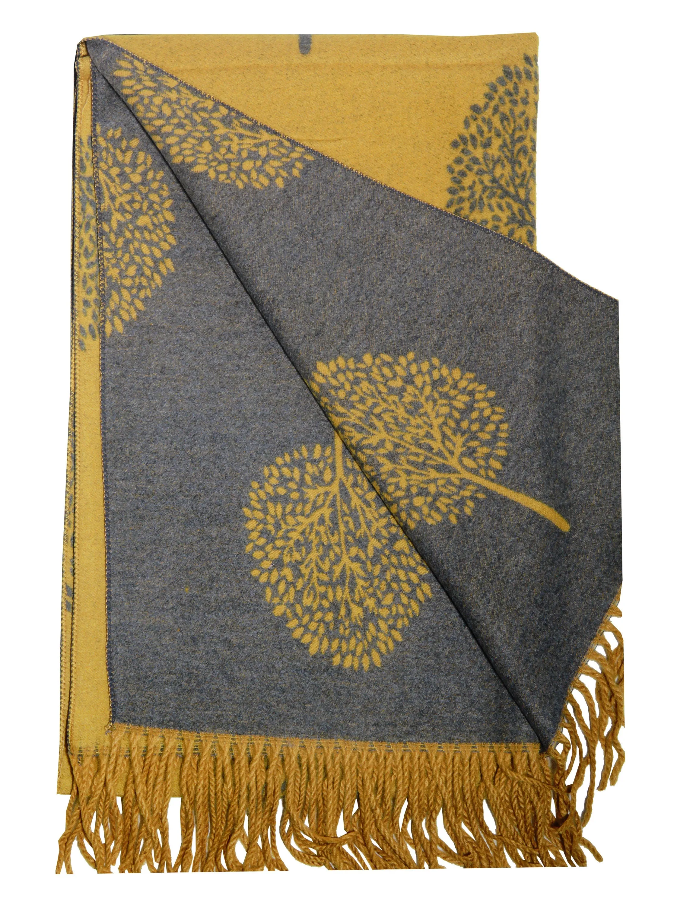 YELLOW GREY LUXURY cashmere scarf mulbery tree print reversible super soft winter shawl unisex trending scarf Xmas gift for him and her