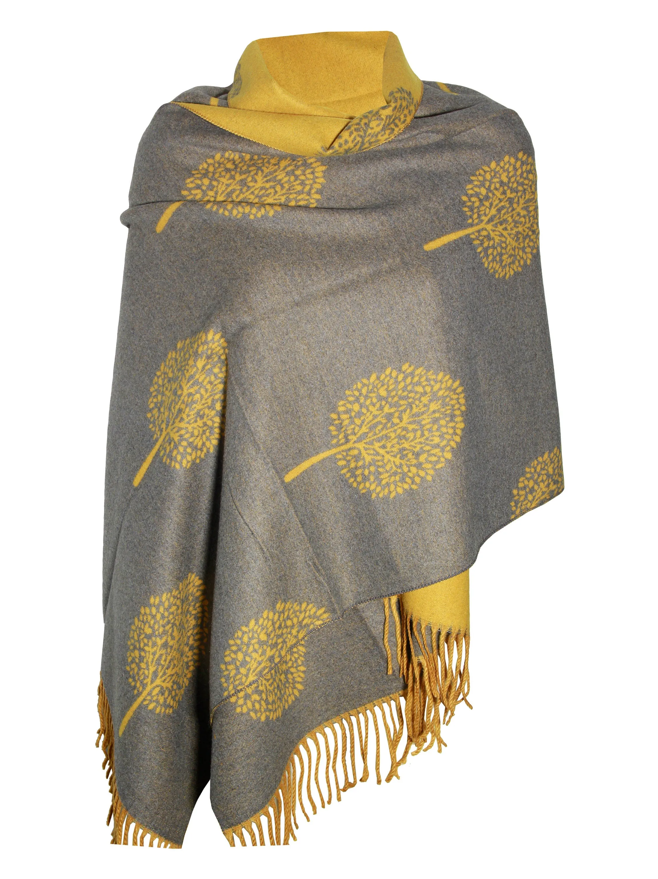 YELLOW GREY LUXURY cashmere scarf mulbery tree print reversible super soft winter shawl unisex trending scarf Xmas gift for him and her