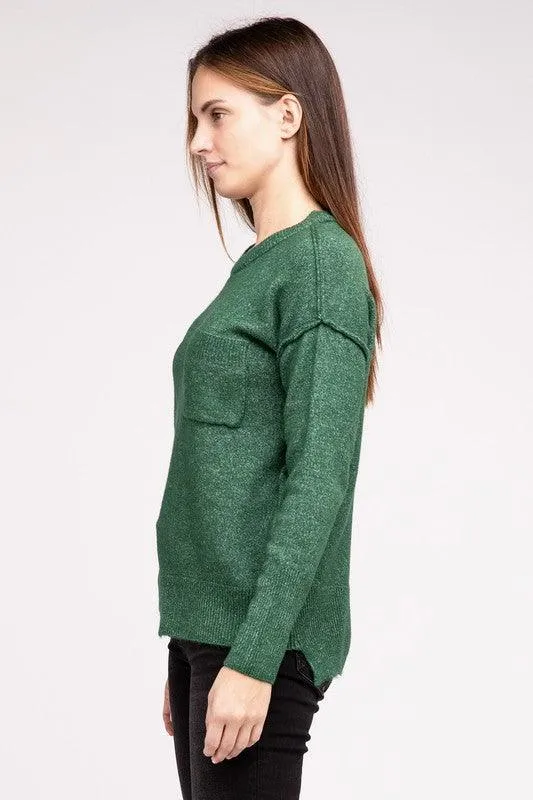 Zenana Hi-Low Hem Round Neck Sweater