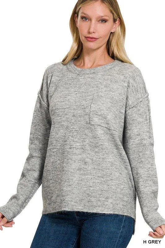 Zenana Hi-Low Hem Round Neck Sweater