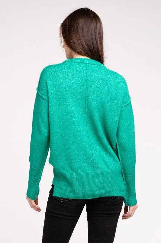 Zenana Hi-Low Hem Round Neck Sweater