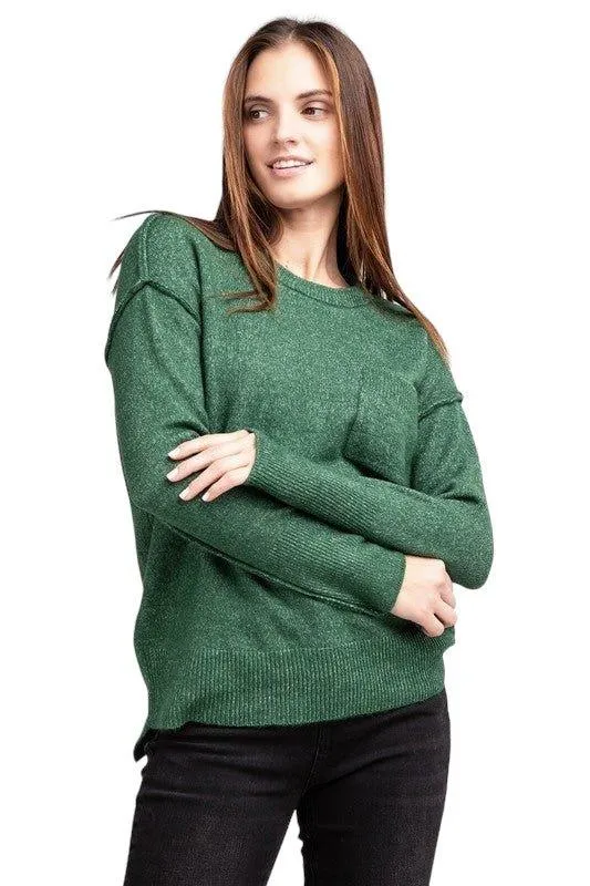 Zenana Hi-Low Hem Round Neck Sweater