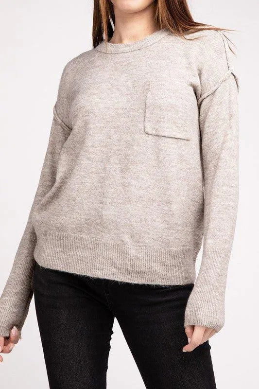 Zenana Hi-Low Hem Round Neck Sweater