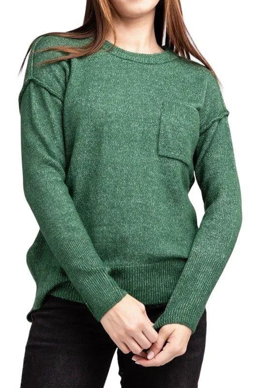 Zenana Hi-Low Hem Round Neck Sweater