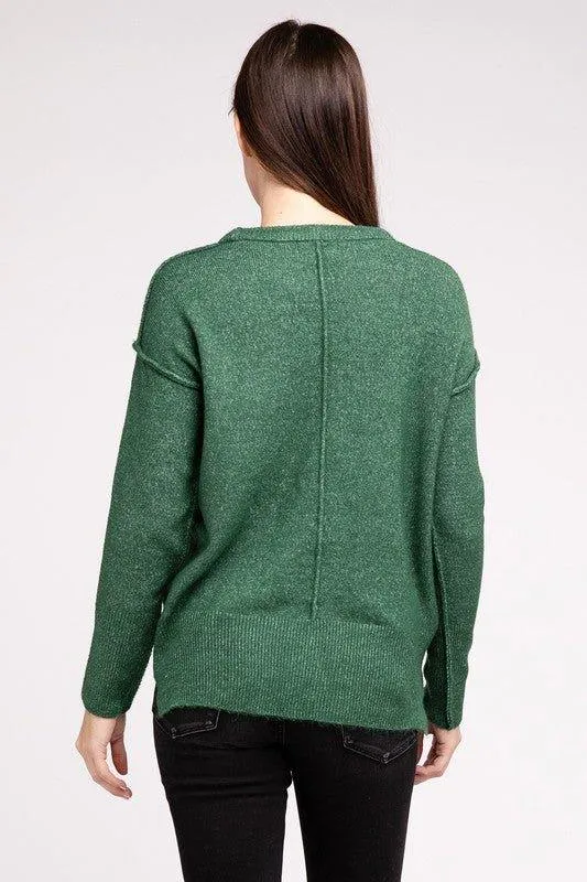 Zenana Hi-Low Hem Round Neck Sweater