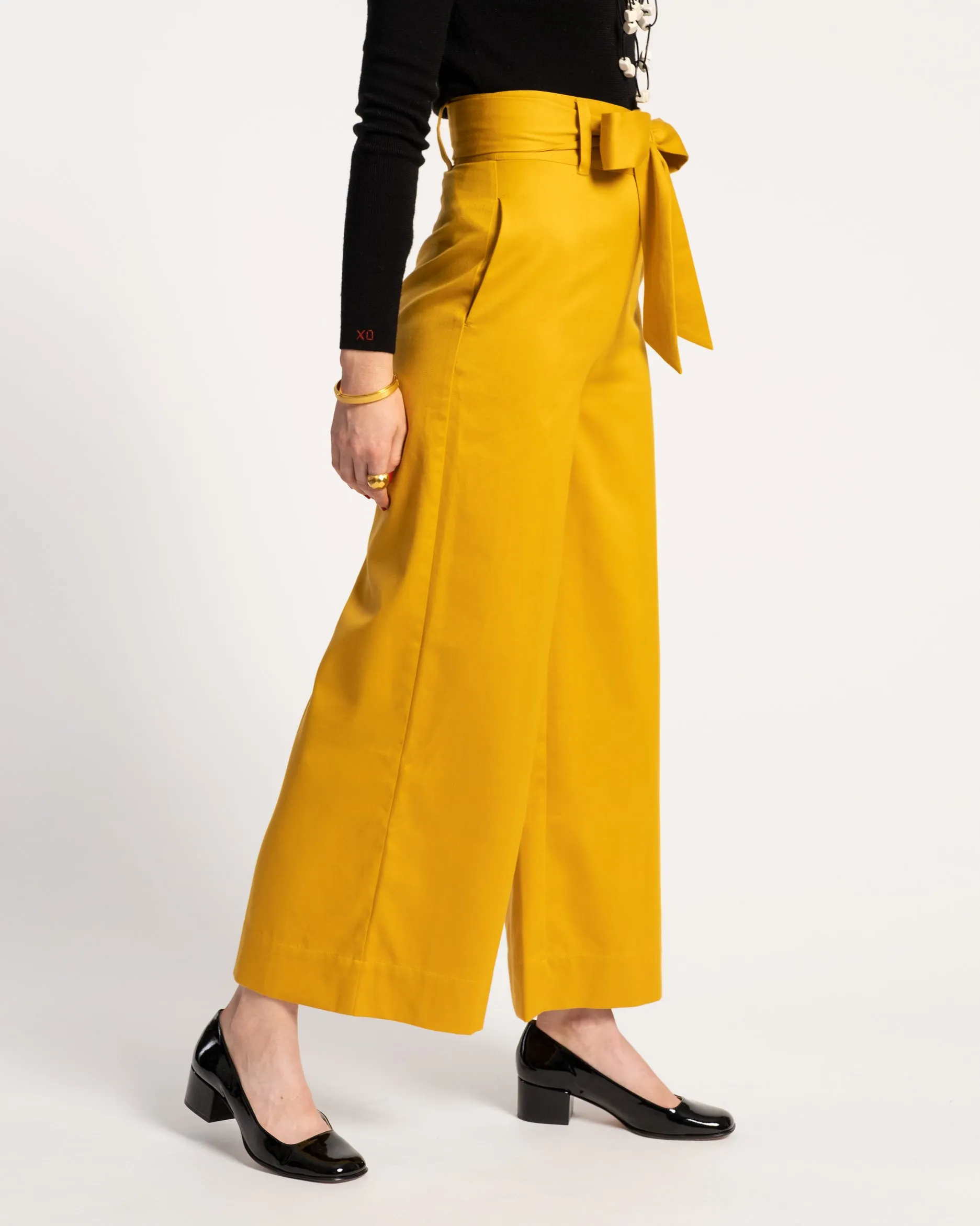 Zoey Belted Cotton Pant Mustard